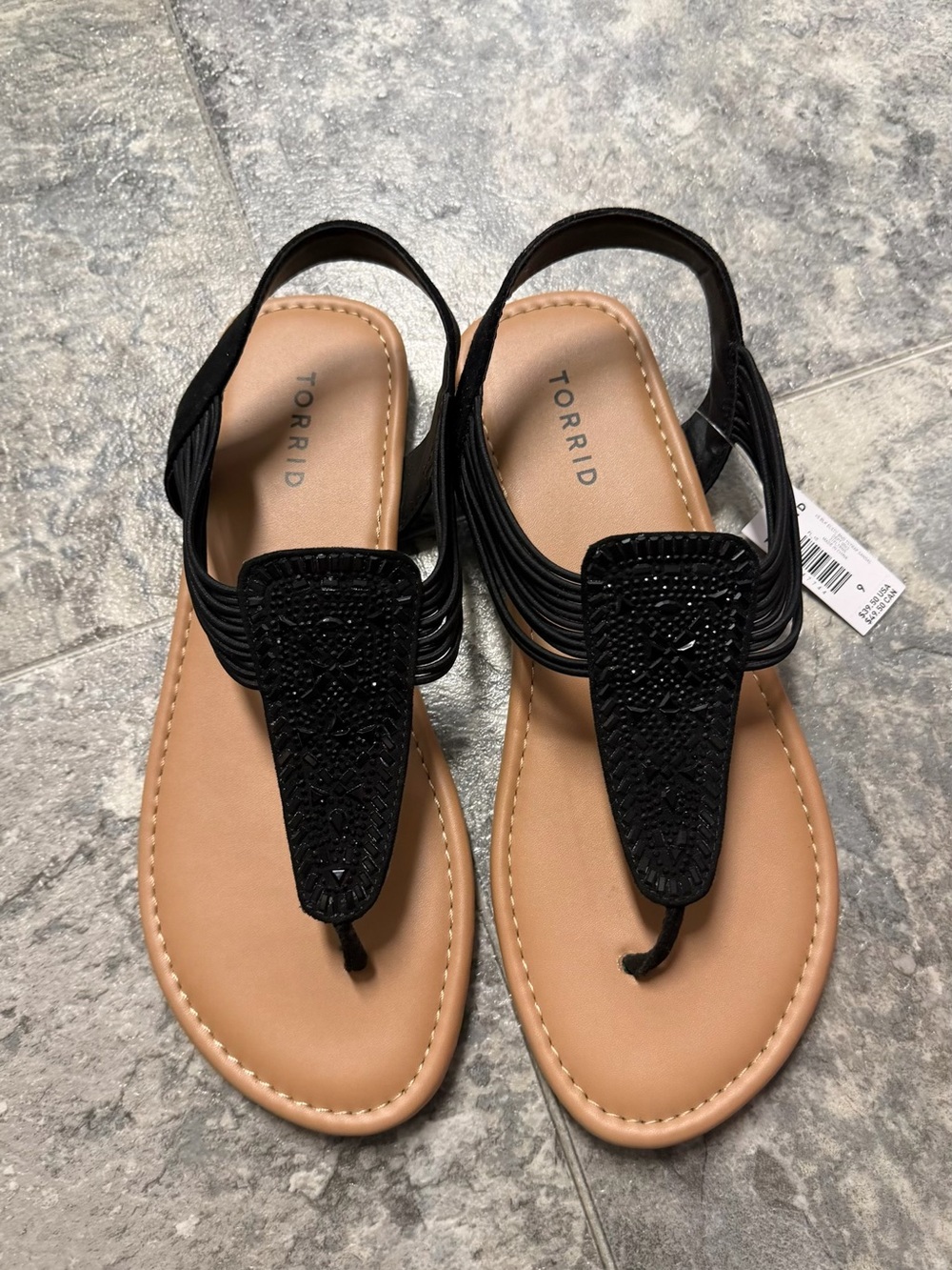 torrid Black Beaded T-Strap Slingback Sandals